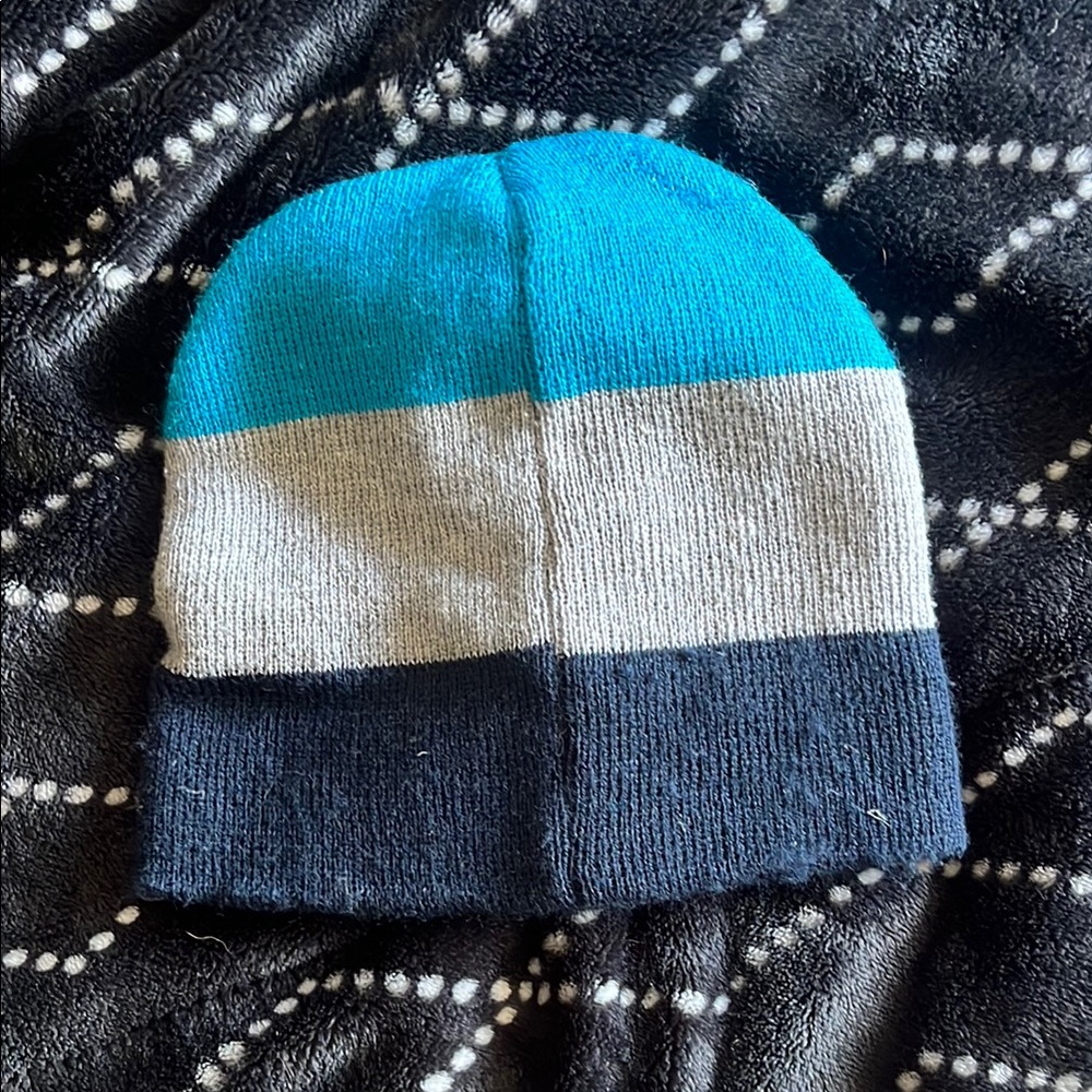 Kids' Striped Beanie - Blue, Gray, and Black